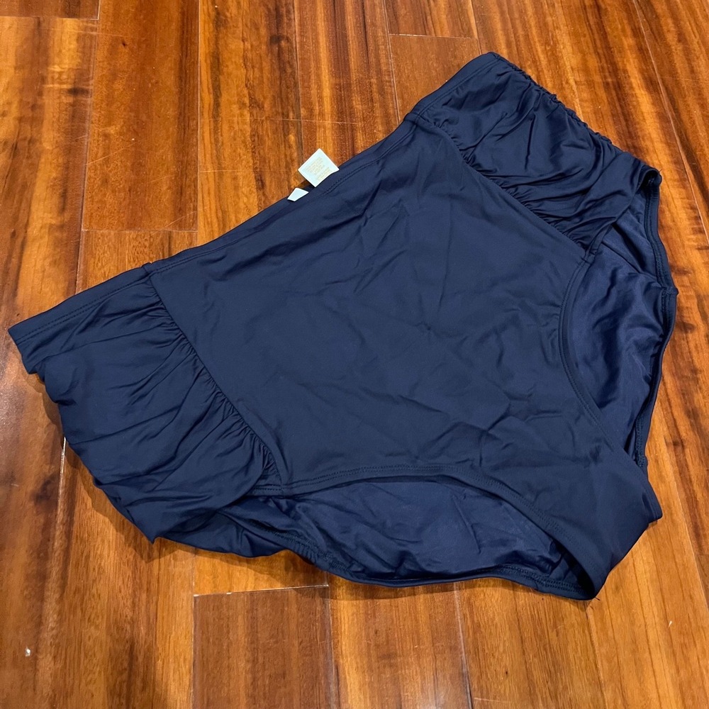 Anne Cole Bikini Bottom Swim Navy Blue Ruche Sides Solid NWOT Plus Size 24W / 24